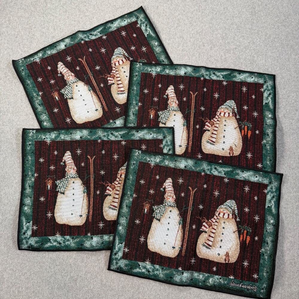 Valerie Evers Wenk Vintage Snowman Tapestry Place Mats Mohawk Home Set of 4